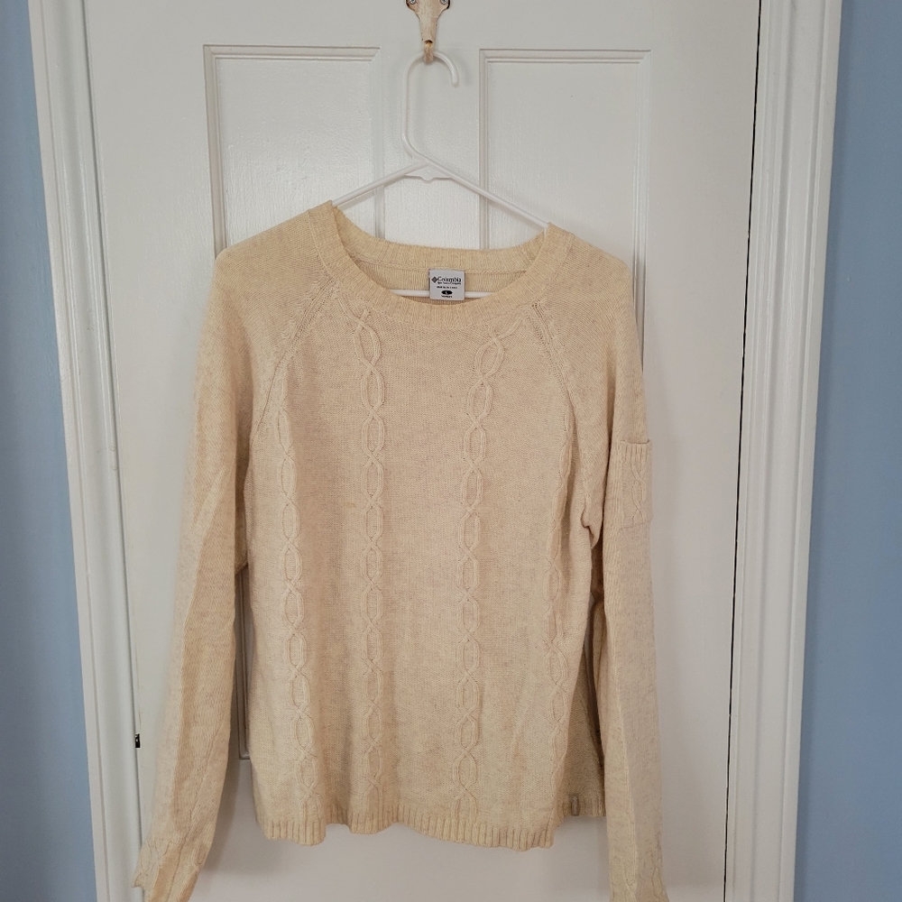 Columbia knit sweater, off-white, lightweight, women's size Large